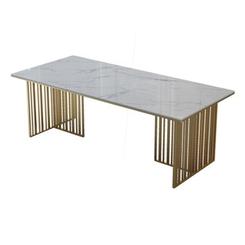 Mesa de comedor de piedra sinterizada de lujo Mesa de interior rectángulo con base de pedestal doble