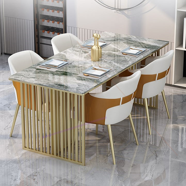 Mesa de comedor de piedra sinterizada de lujo Mesa de interior rectángulo con base de pedestal doble