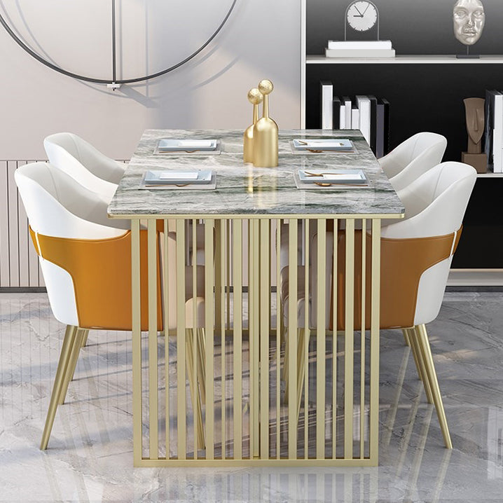 Mesa de comedor de piedra sinterizada de lujo Mesa de interior rectángulo con base de pedestal doble