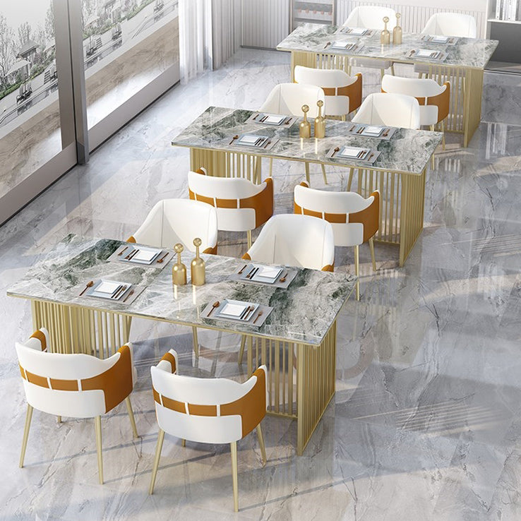 Mesa de comedor de piedra sinterizada de lujo Mesa de interior rectángulo con base de pedestal doble