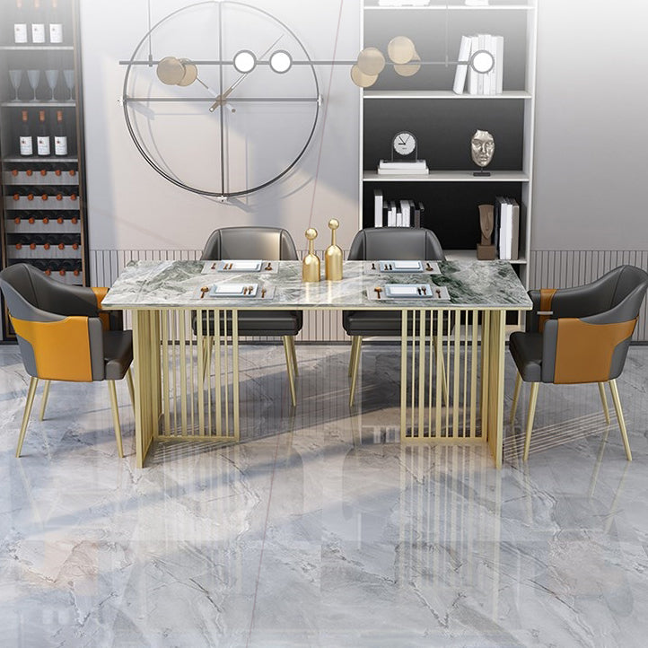 Mesa de comedor de piedra sinterizada de lujo Mesa de interior rectángulo con base de pedestal doble