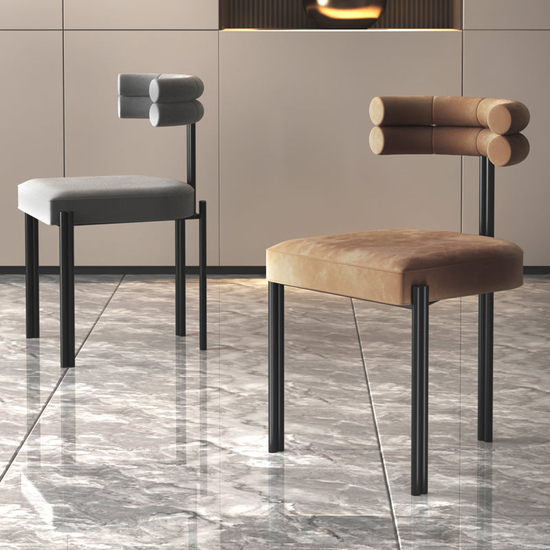 Designer Style Restaurant Velvet Side Chair Matte Finish Open Back Dining Chair