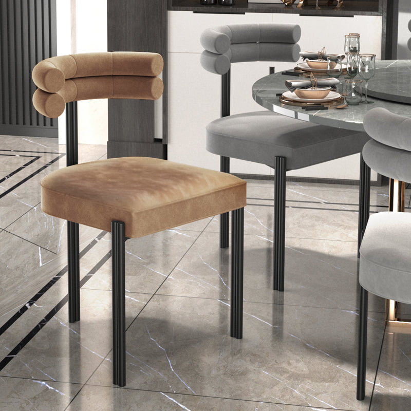 Designer Style Restaurant Velvet Side Chair Matte Finish Open Back Dining Chair