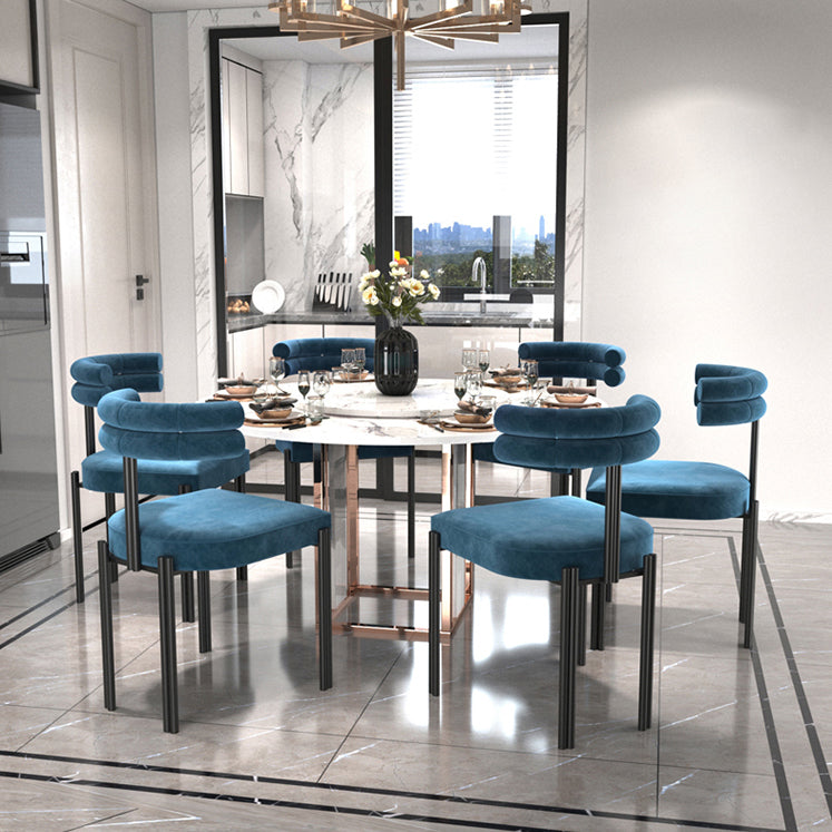 Designer Style Restaurant Velvet Side Chair Matte Finish Open Back Dining Chair