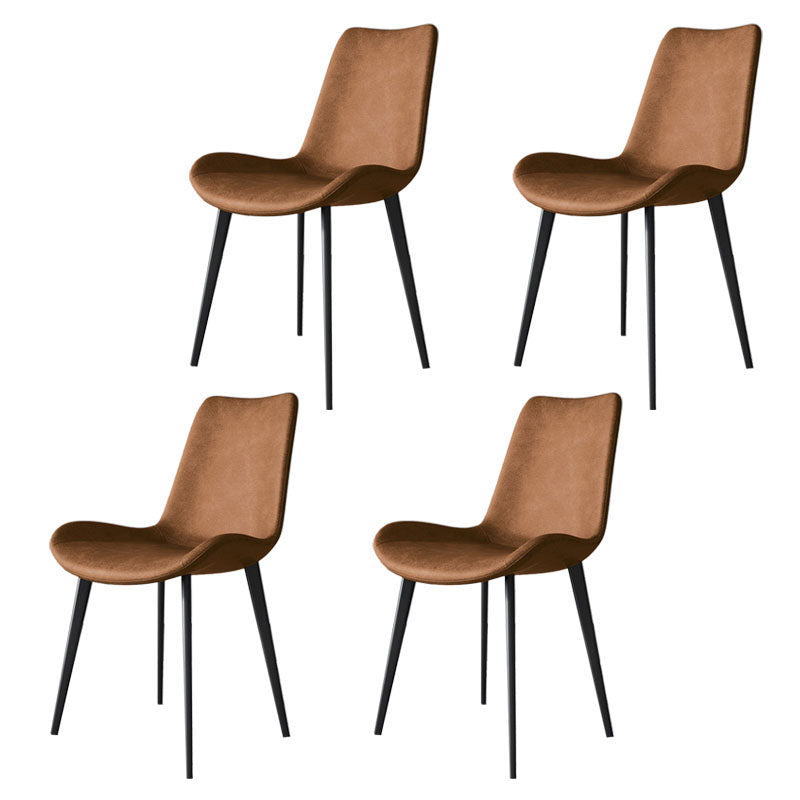 Silla auxiliar de comedor moderna, silla sin brazos Parsons curvada de cuero con acabado mate