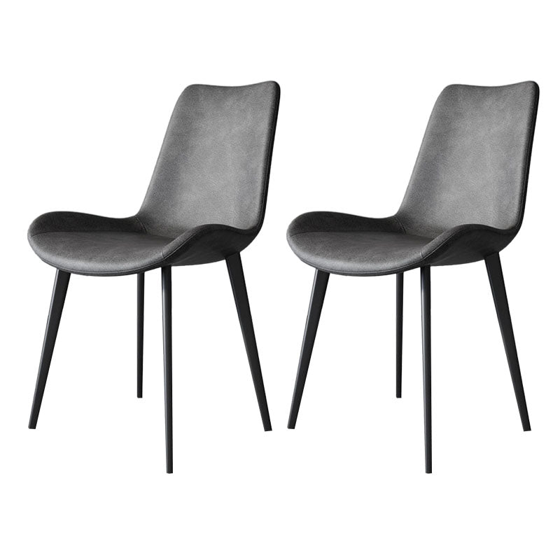 Silla auxiliar de comedor moderna, silla sin brazos Parsons curvada de cuero con acabado mate