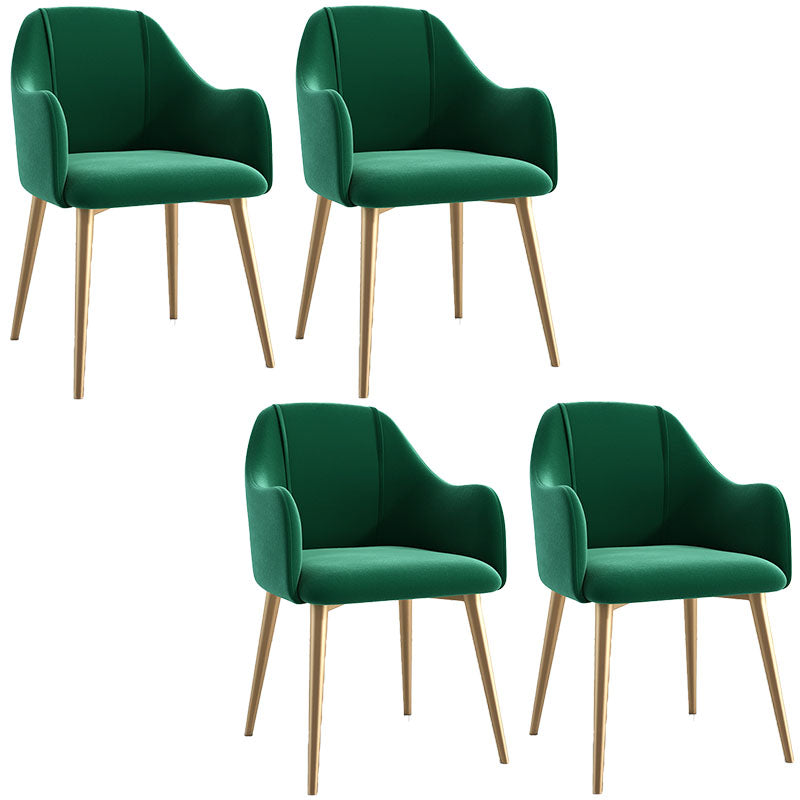 Sillas de comedor de terciopelo Glam, silla lateral de comedor de metal con brazo para uso en restaurantes
