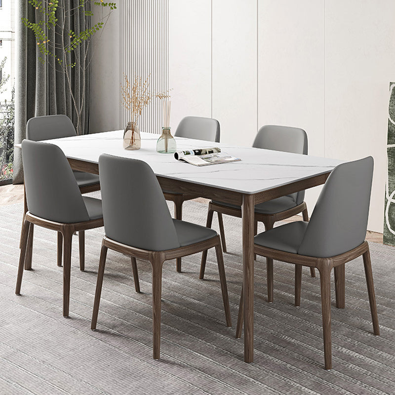 1/4/5/7 Pcs Walnut Wood Modern Dining Set with Sintered Stone Table Dinette Set