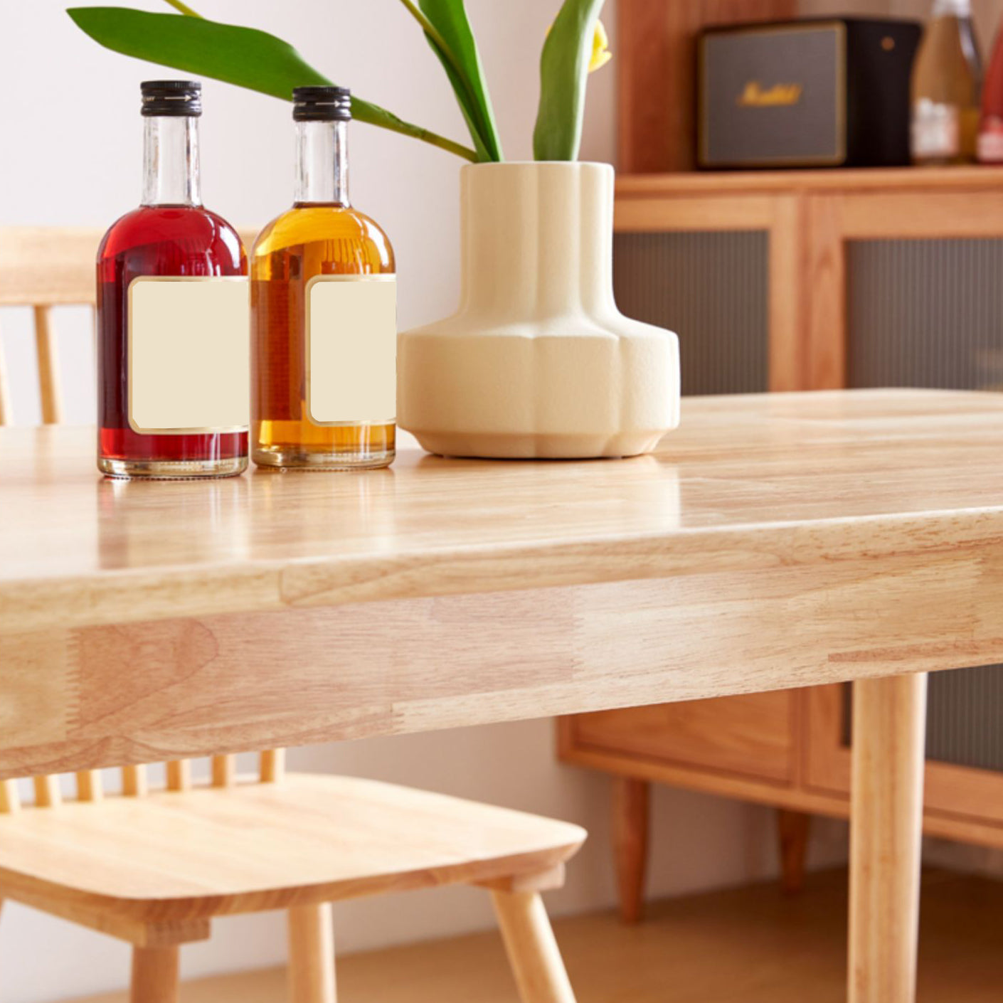 Modern 1/4/5/7 Pieces Rectangle Dining Set Solid Wood Dining Table with Chairs