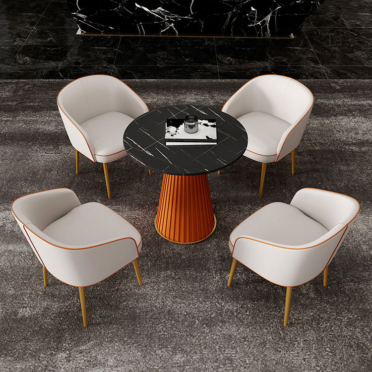 1/3/4/5 Pcs Metal Modern Dining Room Set with Round Table and Metal Base Dining Set