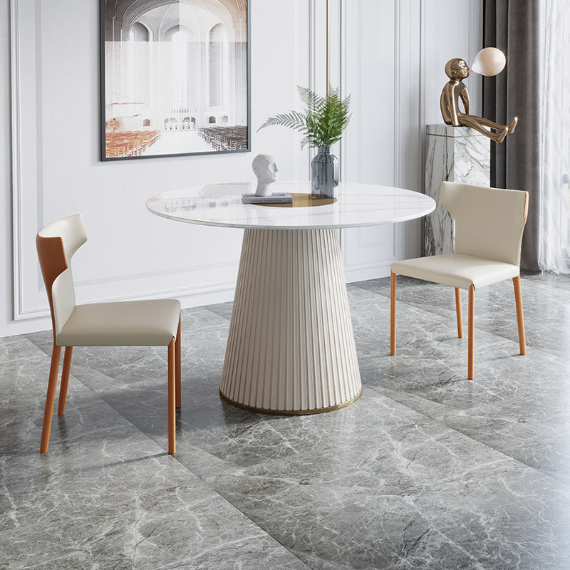 Modern 1/3/4/7 Pieces Round Dining Set Sintered Stone Dining Table with Leather Chairs