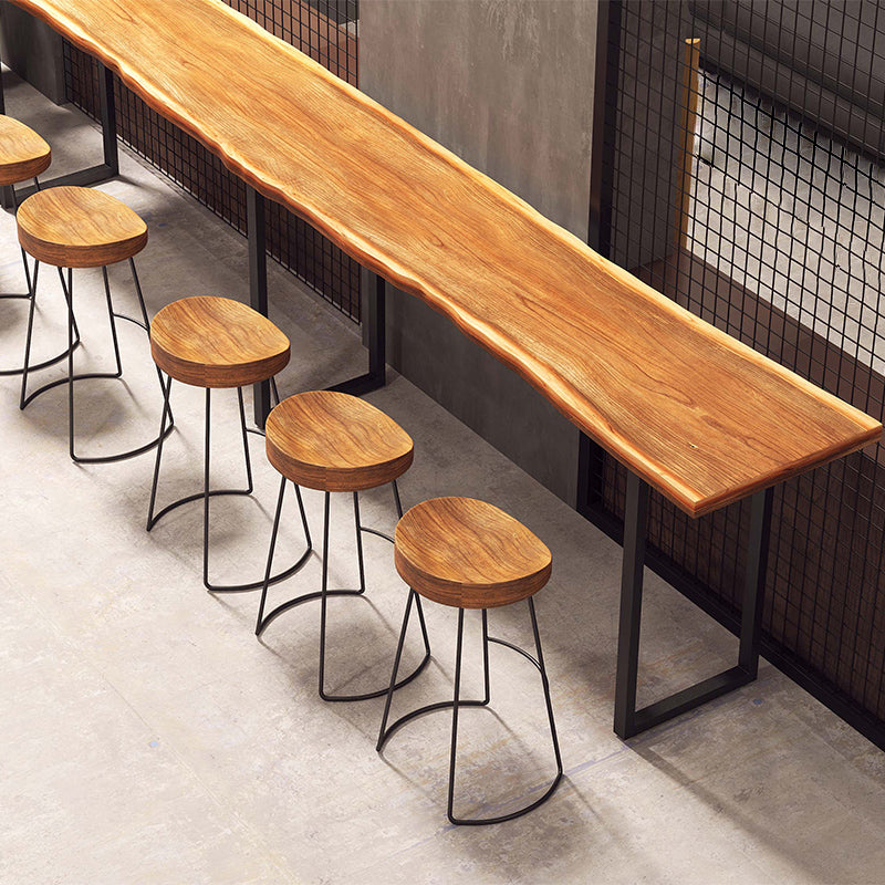 Modern Armless Backless Counter Stool Iron Cafe Bar Stool with Wooden Seat