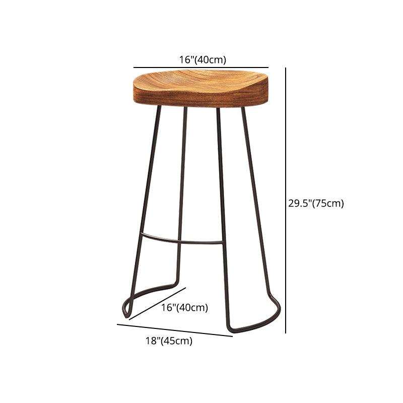Modern Armless Backless Counter Stool Iron Cafe Bar Stool with Wooden Seat