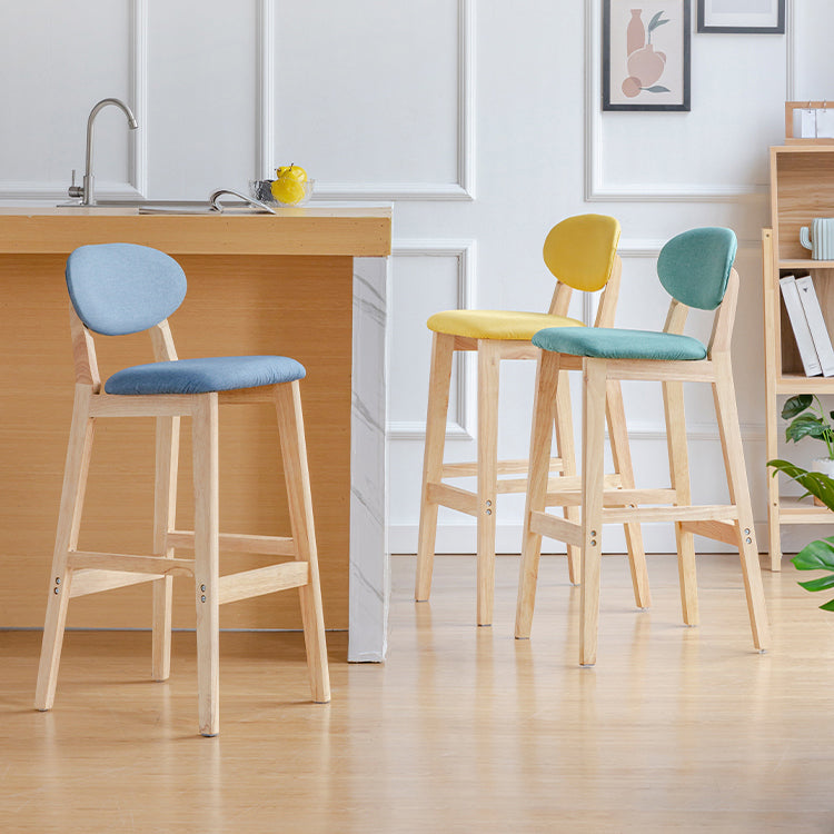 Taburete de bar moderno sin brazos con respaldo, taburete de madera con cojín para cocina