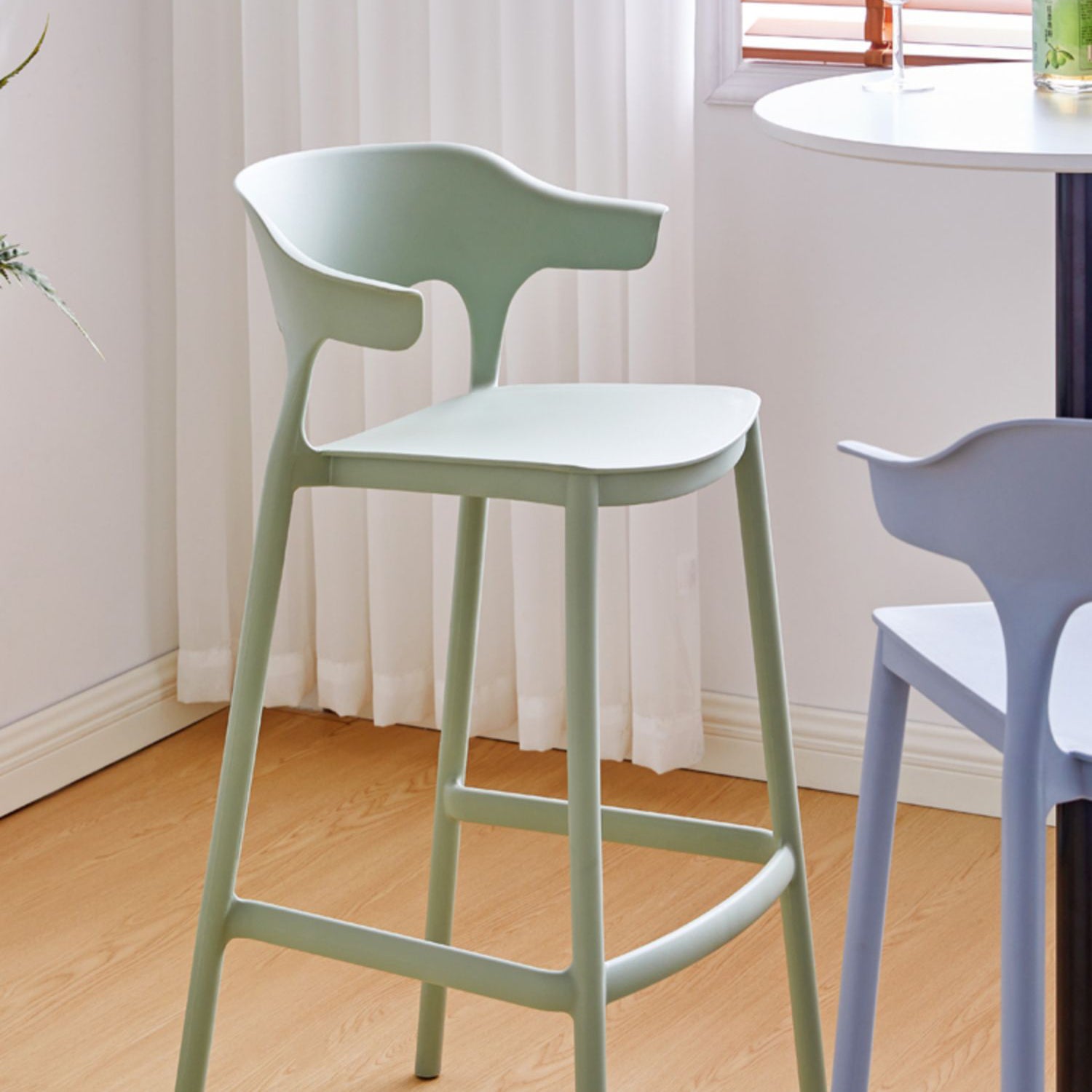 Scandinavia Style Bar-stool Plastic Legs Square Seat Barstool with Low Back for Kitchen