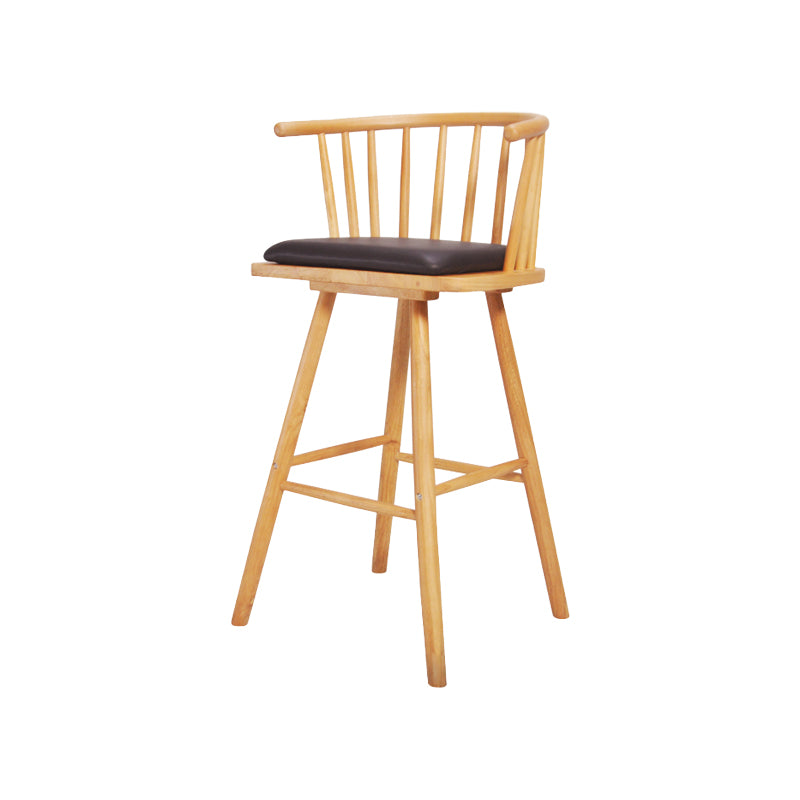 Contemporary Solid Wood Barstools Indoor Bar Stool with Low Back and Wooden Footrest