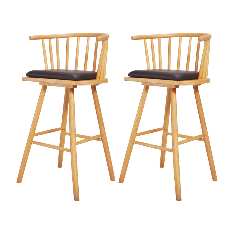 Contemporary Solid Wood Barstools Indoor Bar Stool with Low Back and Wooden Footrest