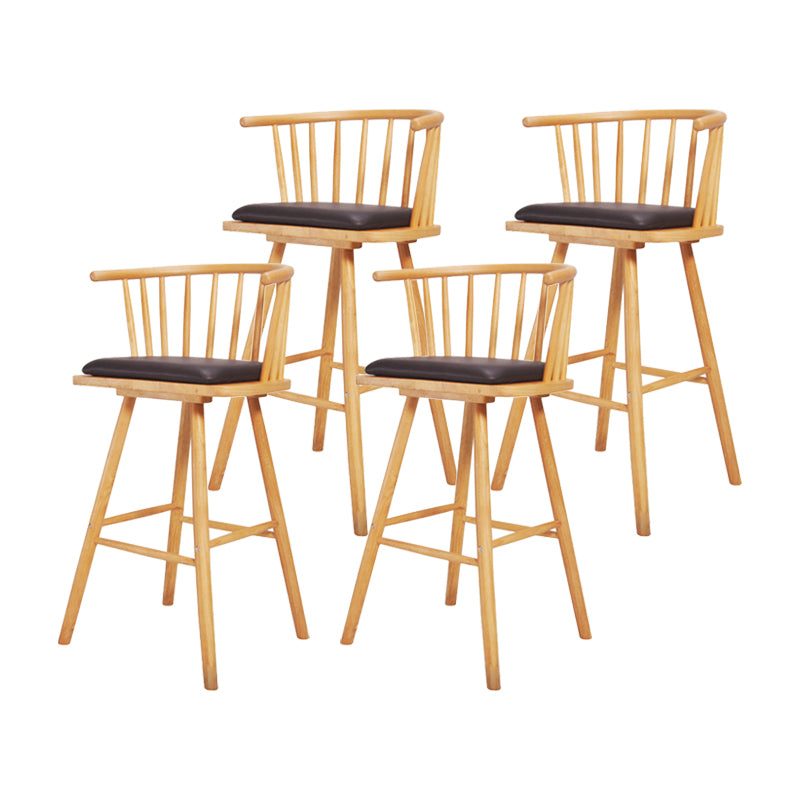 Contemporary Solid Wood Barstools Indoor Bar Stool with Low Back and Wooden Footrest