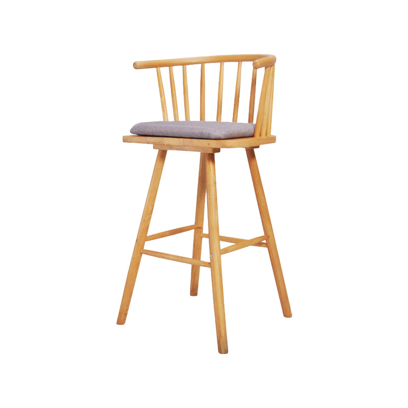 Contemporary Solid Wood Barstools Indoor Bar Stool with Low Back and Wooden Footrest