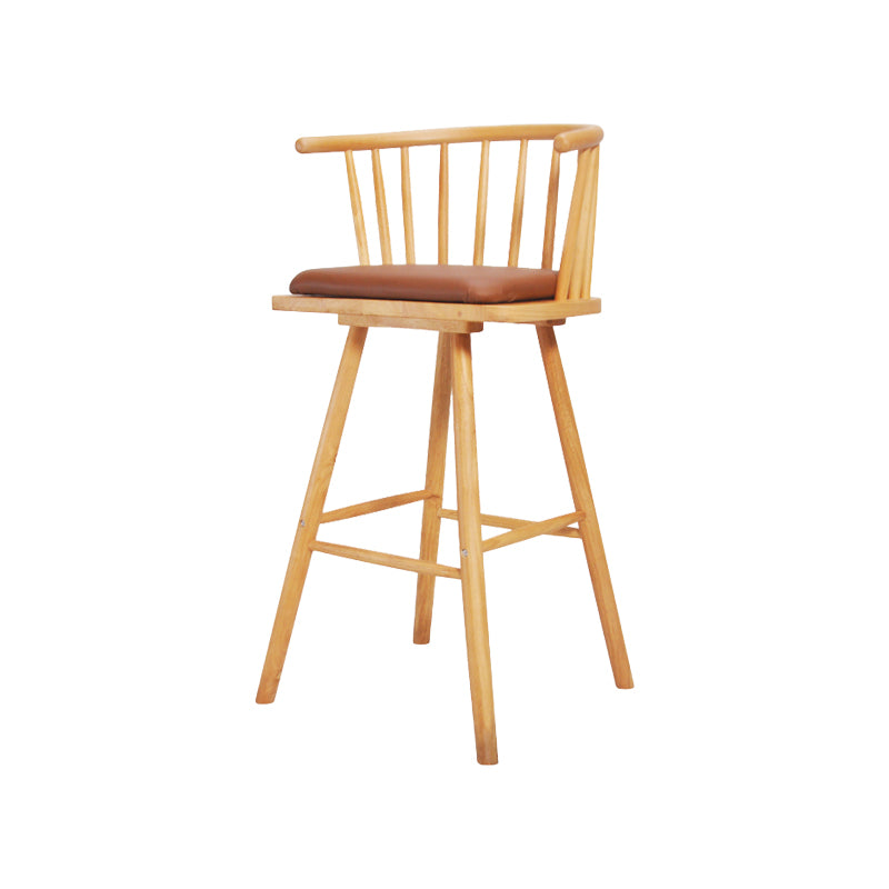 Contemporary Solid Wood Barstools Indoor Bar Stool with Low Back and Wooden Footrest