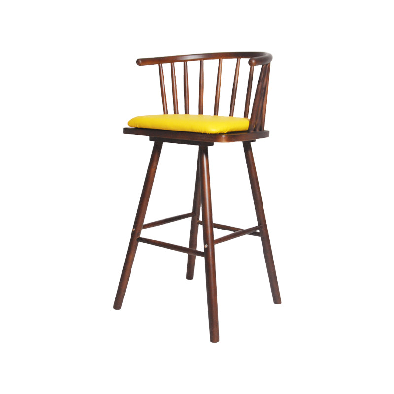 Contemporary Solid Wood Barstools Indoor Bar Stool with Low Back and Wooden Footrest