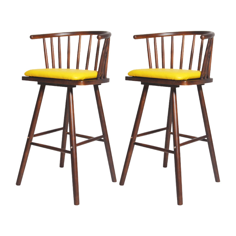 Contemporary Solid Wood Barstools Indoor Bar Stool with Low Back and Wooden Footrest