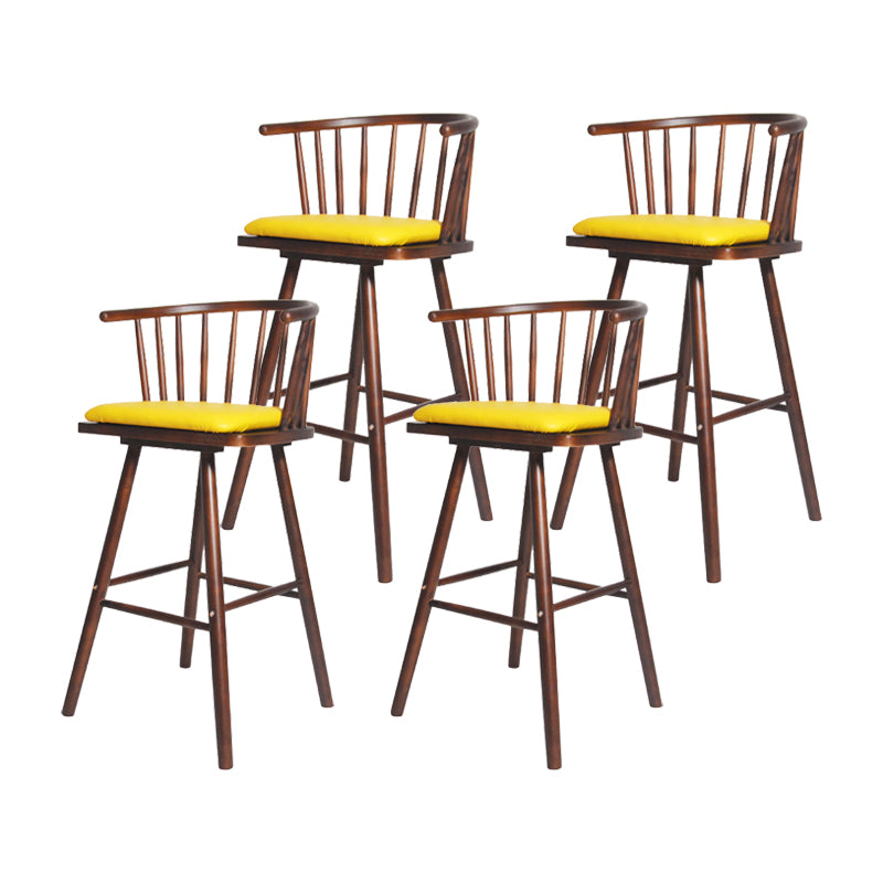 Contemporary Solid Wood Barstools Indoor Bar Stool with Low Back and Wooden Footrest