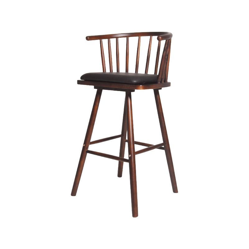 Contemporary Solid Wood Barstools Indoor Bar Stool with Low Back and Wooden Footrest