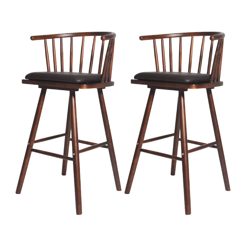 Contemporary Solid Wood Barstools Indoor Bar Stool with Low Back and Wooden Footrest