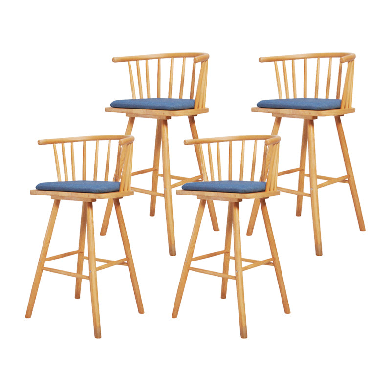 Contemporary Solid Wood Barstools Indoor Bar Stool with Low Back and Wooden Footrest