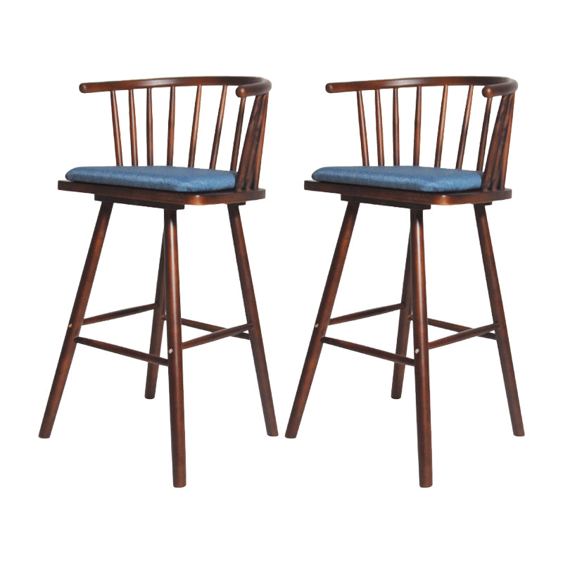 Contemporary Solid Wood Barstools Indoor Bar Stool with Low Back and Wooden Footrest