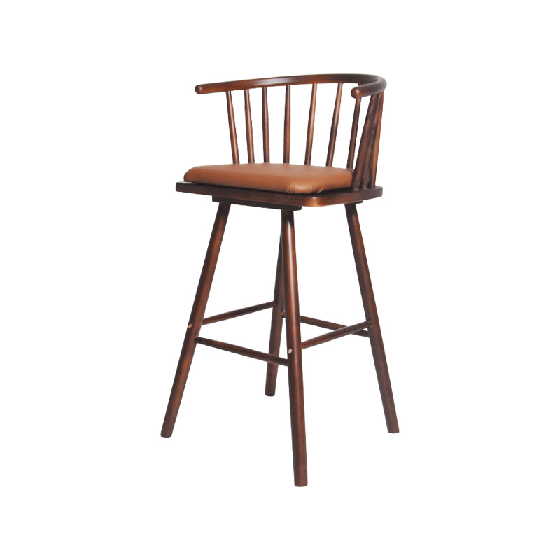 Contemporary Solid Wood Barstools Indoor Bar Stool with Low Back and Wooden Footrest
