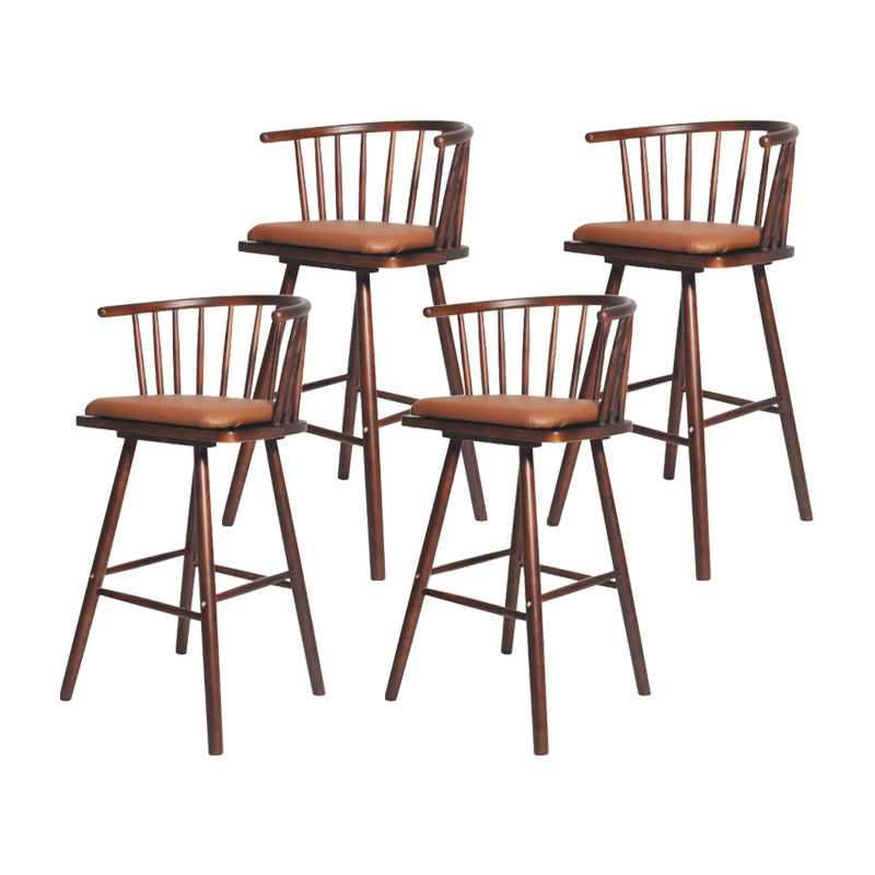 Contemporary Solid Wood Barstools Indoor Bar Stool with Low Back and Wooden Footrest