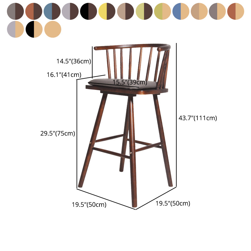 Contemporary Solid Wood Barstools Indoor Bar Stool with Low Back and Wooden Footrest