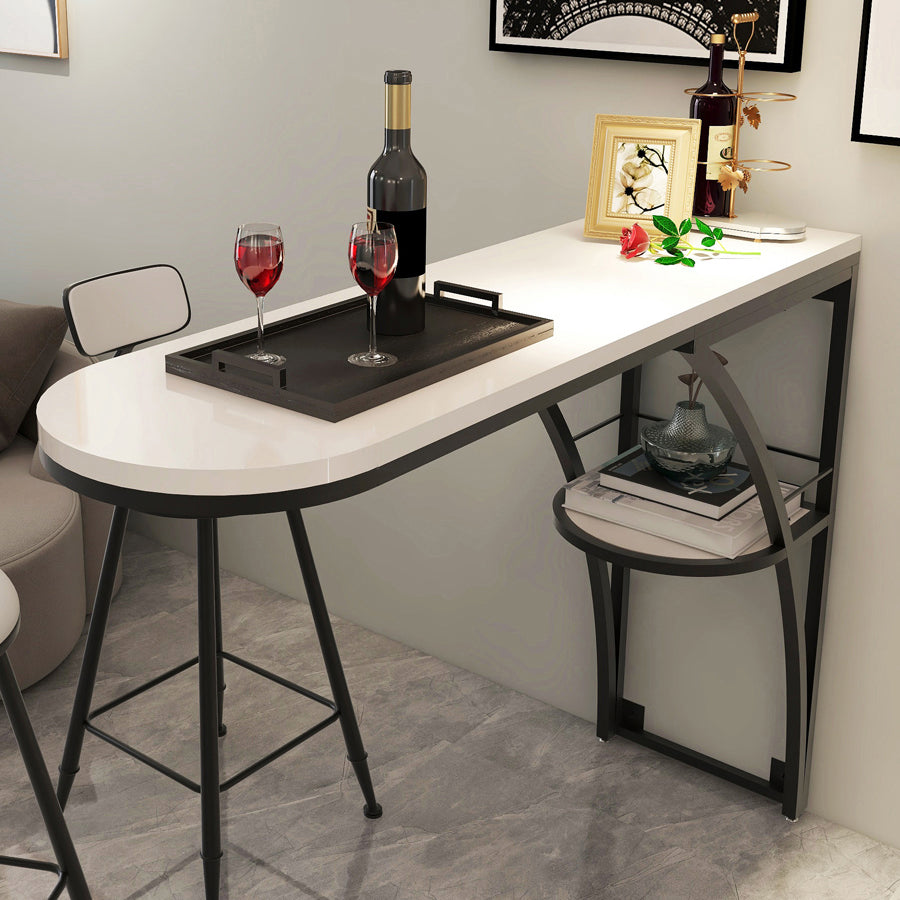 Modern White Wood Bar Table with Specialty Table Top Black Pedestal Table - 42" H