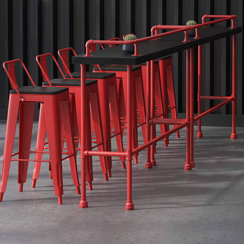 Industrial Wood Bar Table with Rectangle Table Top Red Trestle Table - 45.28" H