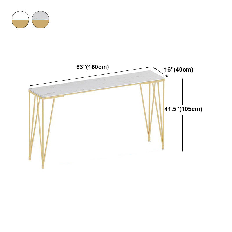 Glam White Wood Counter Table with Rectangle Table Top Gold Legs Table - 42" H
