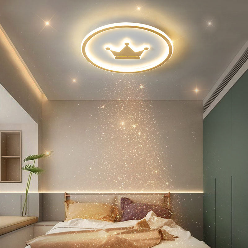 Luminaire encastré circulaire contemporain en métal, plafonnier à 1 lumière, doré