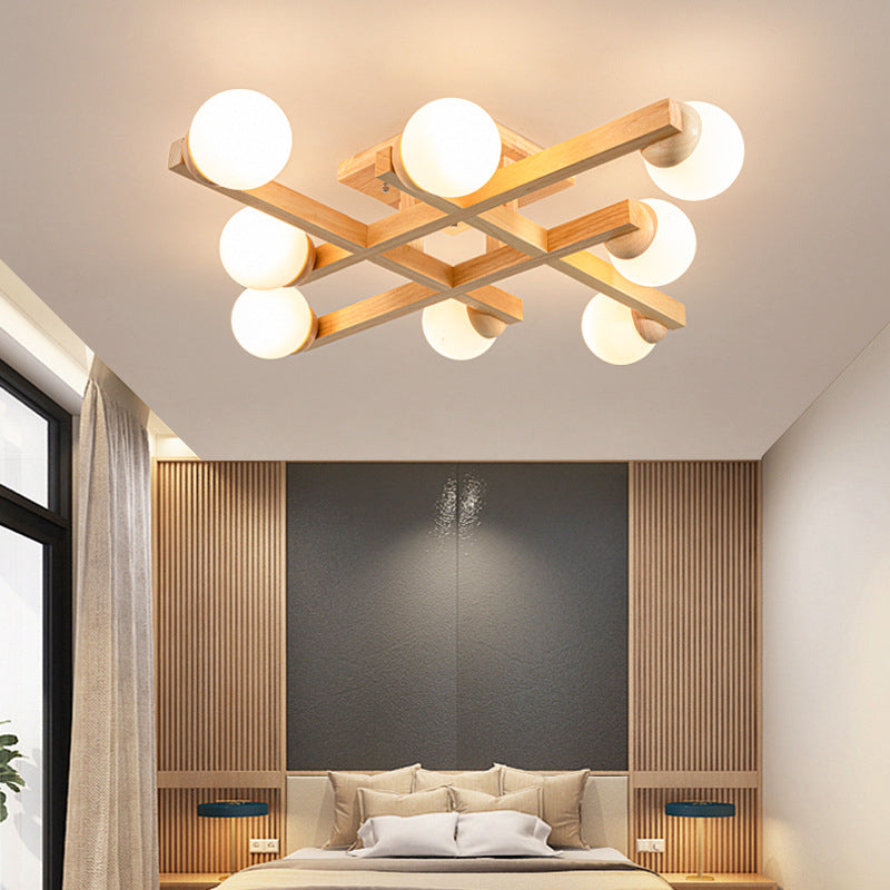 Luminaire encastré carré contemporain Plafonnier encastré en bois en marron