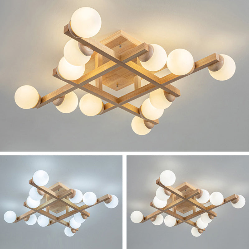Luminaire encastré carré contemporain Plafonnier encastré en bois en marron