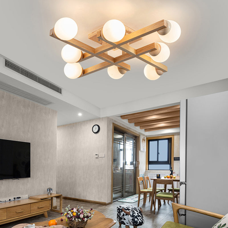 Contemporary Square Flush Light Fixture Wood Flush Mount Ceiling Fixture in Brown