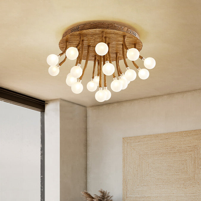Luminaire encastré contemporain à bulles en bois, plafonnier encastré en marron