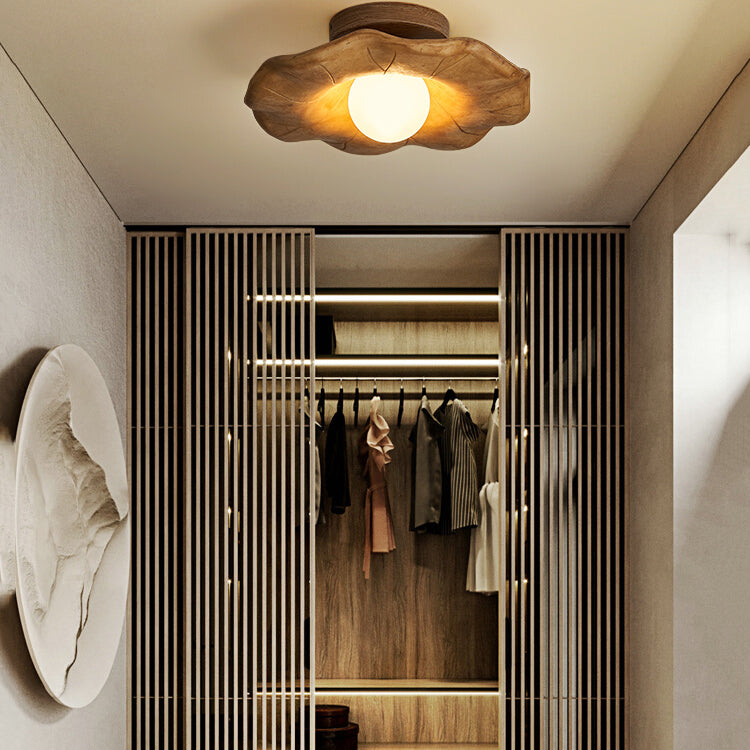 Modern Globe Flush Light Fixture Wood 1 Light Flush Mount Ceiling Fixture in Brown