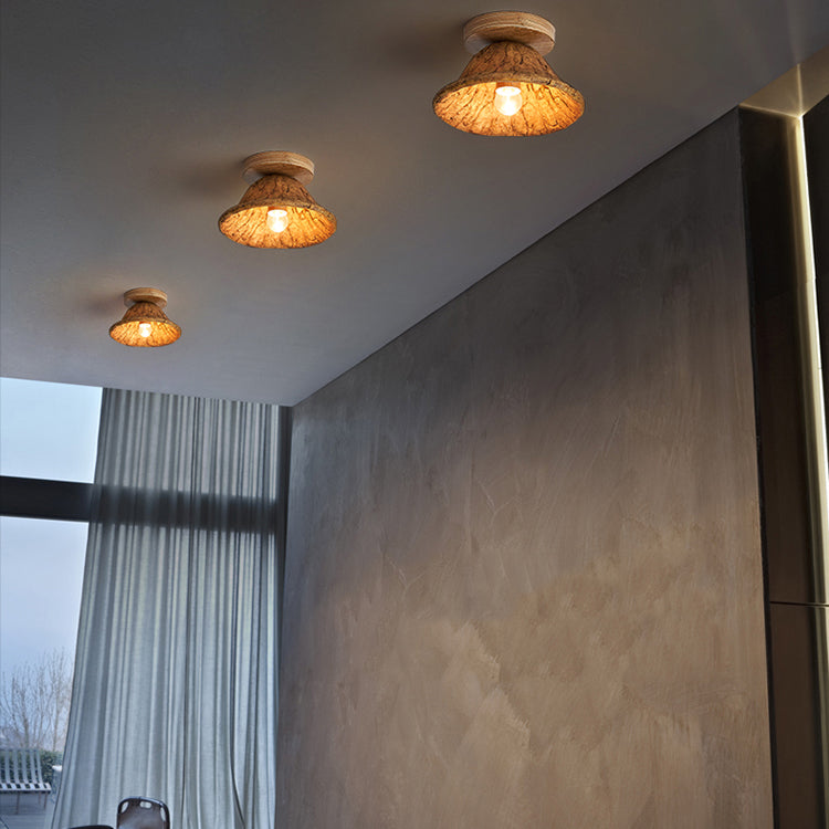 Modern Globe Flush Light Fixture Wood 1 Light Flush Mount Ceiling Fixture in Brown