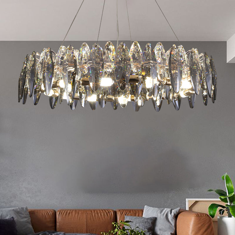 Modern Style Wheel Shape Pendant Chandeliers Crystal Chandelier Lights in Grey
