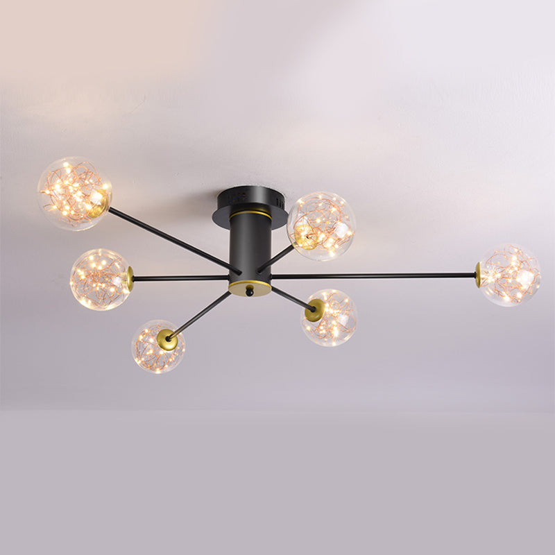 Plafonnier Spoutnik en verre LED étoilé nordique pour chambre à coucher