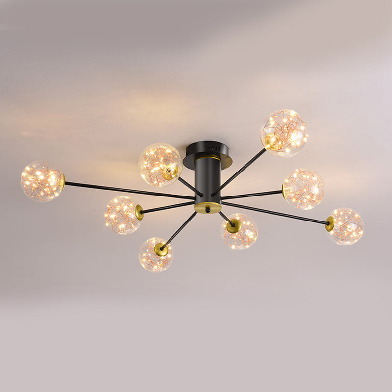 Plafonnier Spoutnik en verre LED étoilé nordique pour chambre à coucher