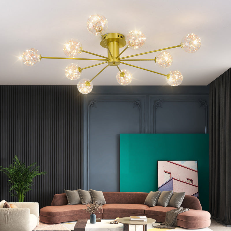 Plafonnier Spoutnik en verre LED étoilé nordique pour chambre à coucher