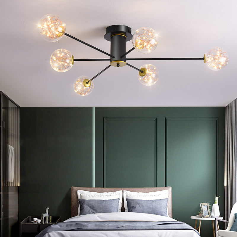 Plafonnier Spoutnik en verre LED étoilé nordique pour chambre à coucher