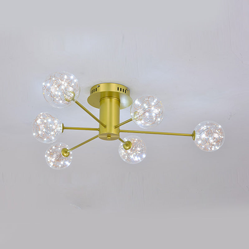 Plafonnier Spoutnik en verre LED étoilé nordique pour chambre à coucher